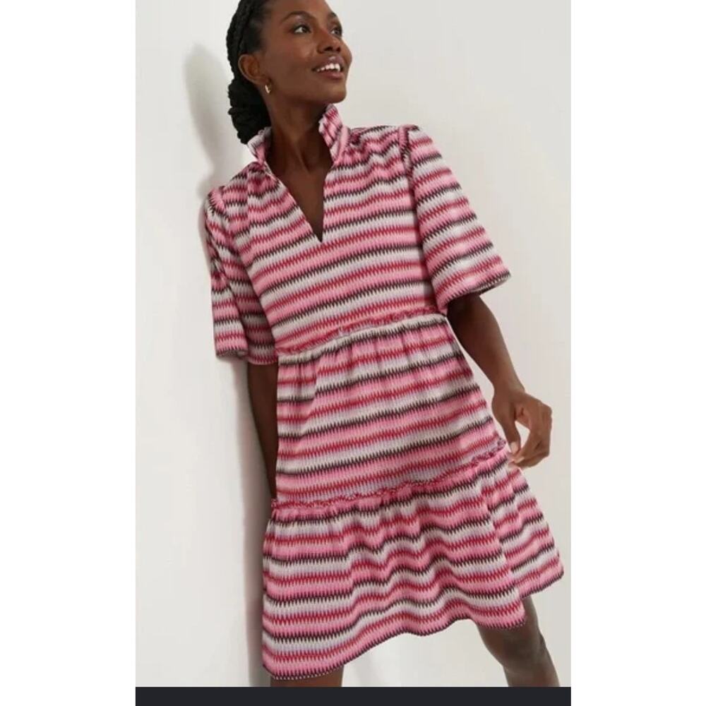 Tuckernuck Crawford Pink Blue Striped Cotton Mini Dress Large